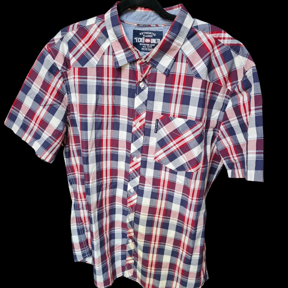 ECKO Unlimited Plaid Men's Short Sleeved Shirt - Picture 2 of 6